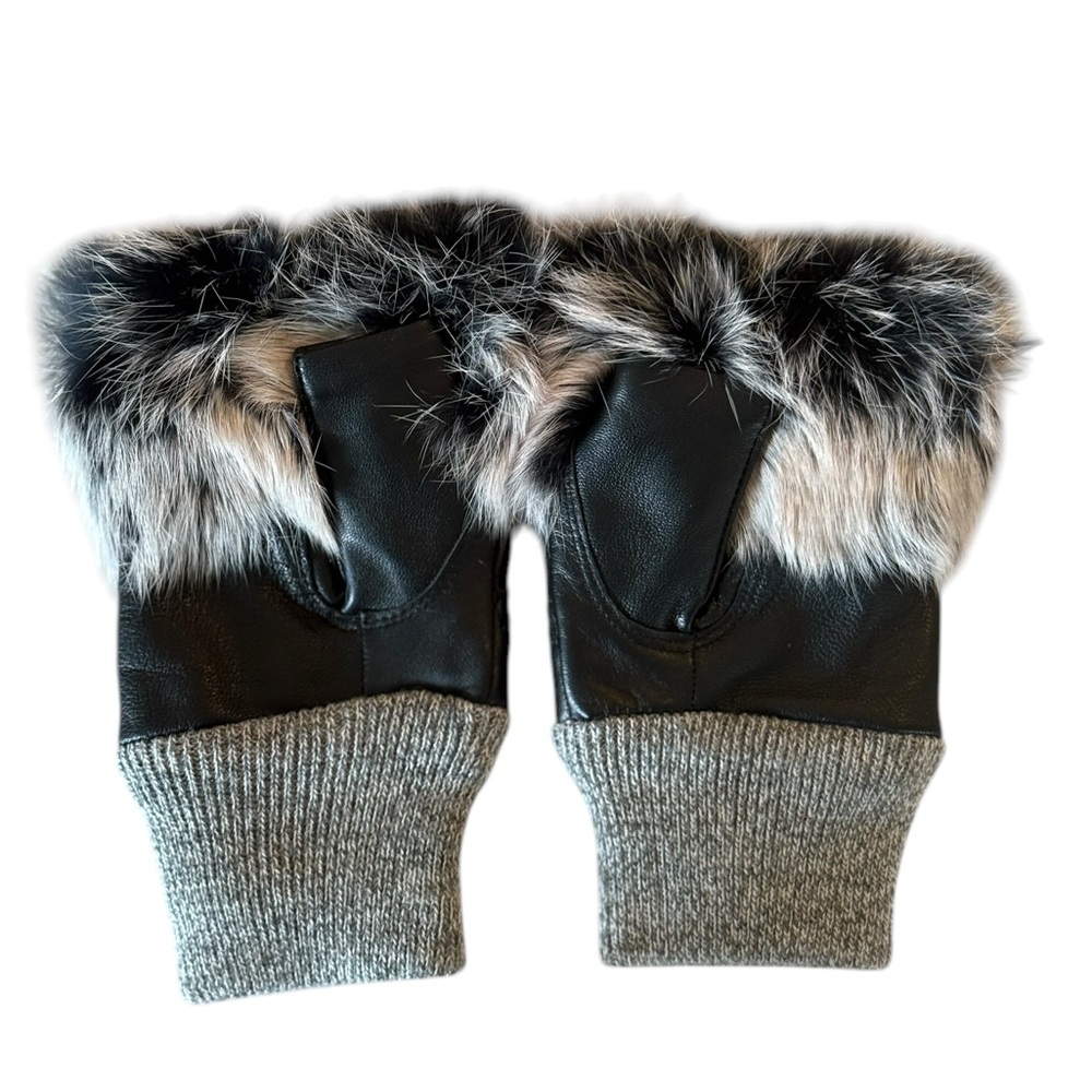 Set Of Fingerless Gloves With Fur Black & Grey